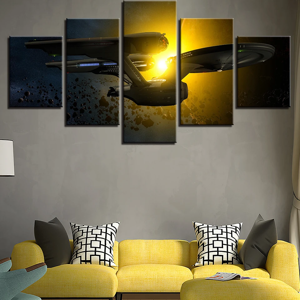 

Decor For Living Room Modern Prints Wall Art 5 Pieces Aircraft Sunset Scenery Paintings Framework Modular Canvas Pictures Poster