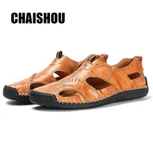 Летние сандалии для мужчин дышащие высокое качество босоножки из натуральной кожи человек Туфли без каблуков плюс Размеры 47 модные Повседневное пляжная Мужская обувь CS-538