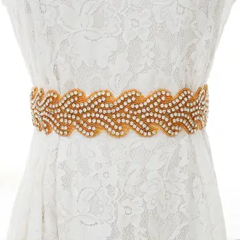 

Crystal Bridal Belt Pearls Rhinestones Wedding Belt Gold Hand Beaded Bridal Sash For Bridal Accessories S200G