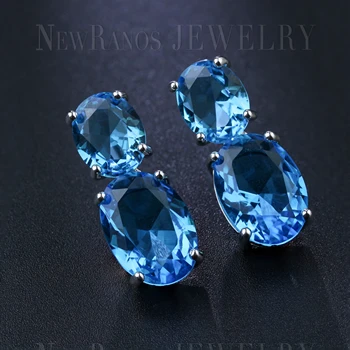 

Newranos Female Natural Crystal Stone Earrings Oval Color Blue Crystal Pierced Stud Earrings for Women Fashion Jewelry EFX001484
