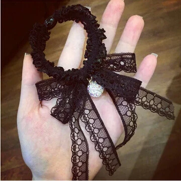 

Free shipping!10pcs/lot Lovely Lace Bow Diamond/pearls Headband Headwear Ponytail Holder Hair Tie Band Women Accessories