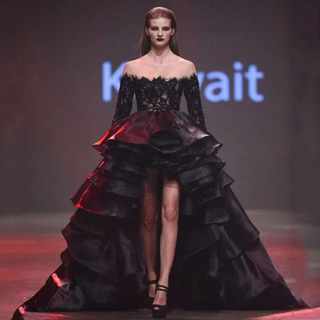 Evening Gown Black Prom Dress Short In Front Long In Back Layered