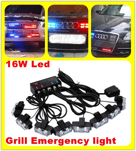 

16W(8heads) bright Led car Grill warning light,emergency flashing light,DRL, police,fireman,ambulance strobe light,waterproof
