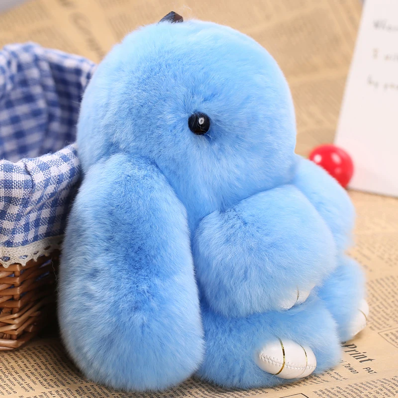 

18cm New Rabbit Keychain Cute Fluffy Bunny Keychain Rex Genuine Rabbit Fur Pompom Key Ring Pom Pom Toy Doll Bag Charm Car Key Ho