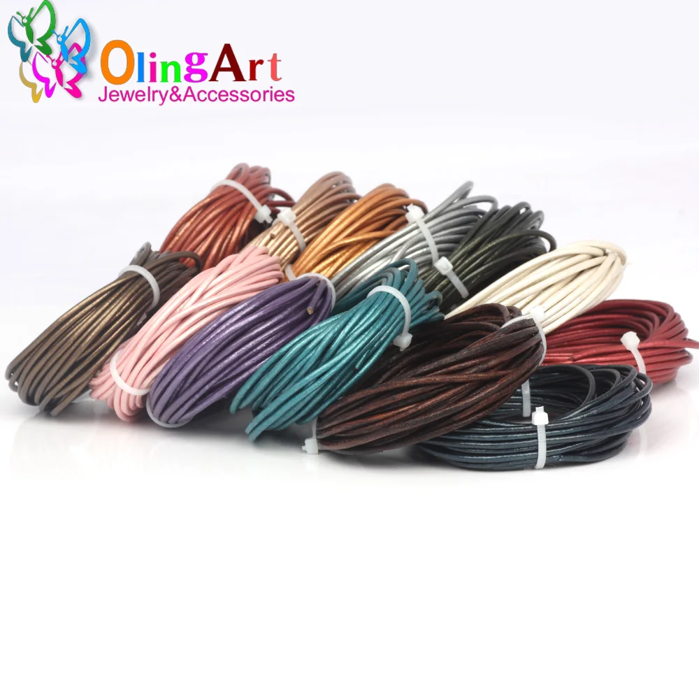 OlingArt 2mm 5 메터/몫 공예 색상 라운드  가죽 코드 황금 실버 DIY 목걸이 팔찌 귀걸이 초커 쥬얼리 만들기