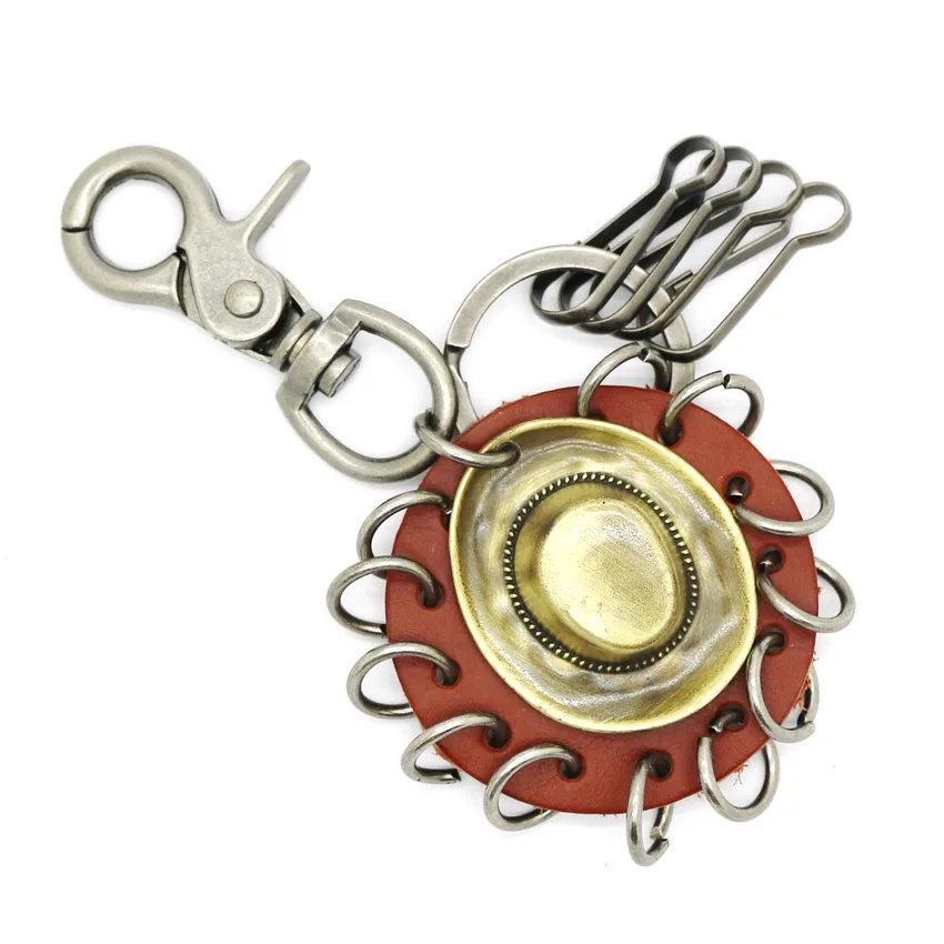 

2017 Fashion Men's Retro Key Ring Leather Handmade Skull Keychain Leisure Charm Boat Anchor Key Chain Jewelry Gifts