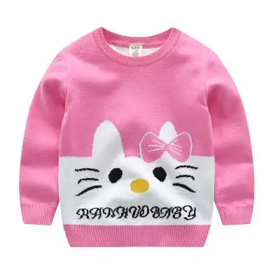 Вязаная одежда для малышей; свитер для маленьких девочек с рисунком «hello kitty»; осенне-зимний свитер для девочек; Повседневный свитер для маленьких девочек - Цвет: Pink