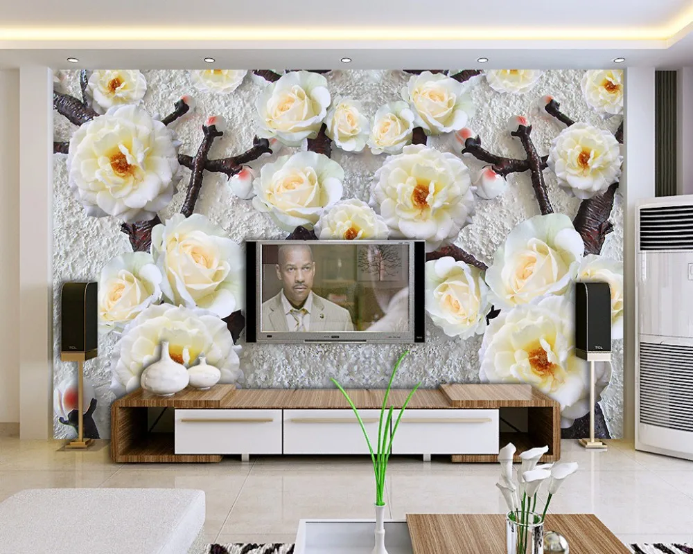 Роскошная настенная бумага пасторальная 3D белая цветочная роспись настенная бумага Papel де parede Мода#31