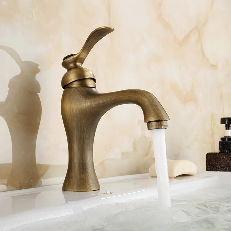 Basin Faucet Antique Brass Single Handle Bathroom Vanity Sink Faucet Basin Deck Mount Mixer Tap KD730