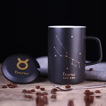 

Creative Constellat Pattern Ceramic Morning Mug with Lid & Spoon Porcelain Cups for Coffee Milk Tea Unique Sweethearts Gift S300