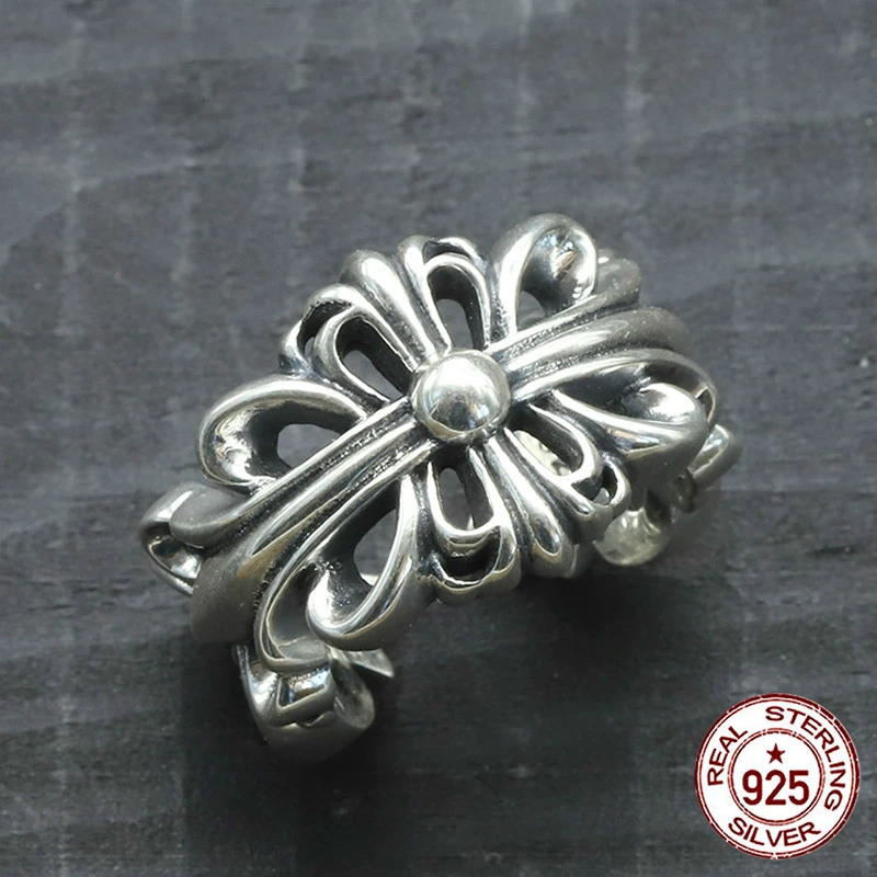 

100% S925 sterling silver ring personality fashion retro punk style domineering cross flower shape 2018 new gift to send lover