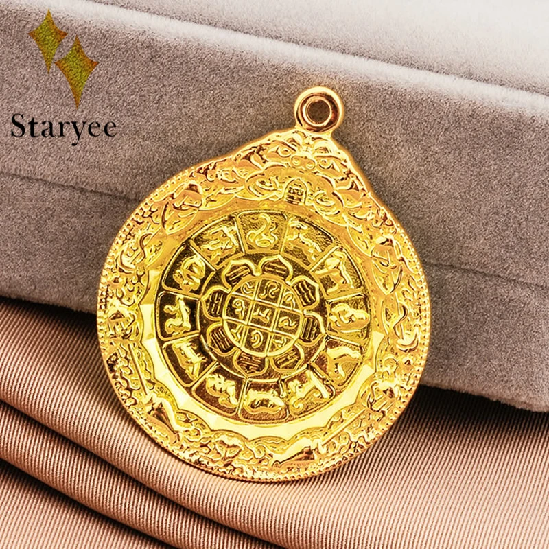 

Real 18k Au750 Solid Yellow Gold lotus flower Round Disc Buddhism Religious Chain Pendant Necklace Jewelry For Women/Men Gift