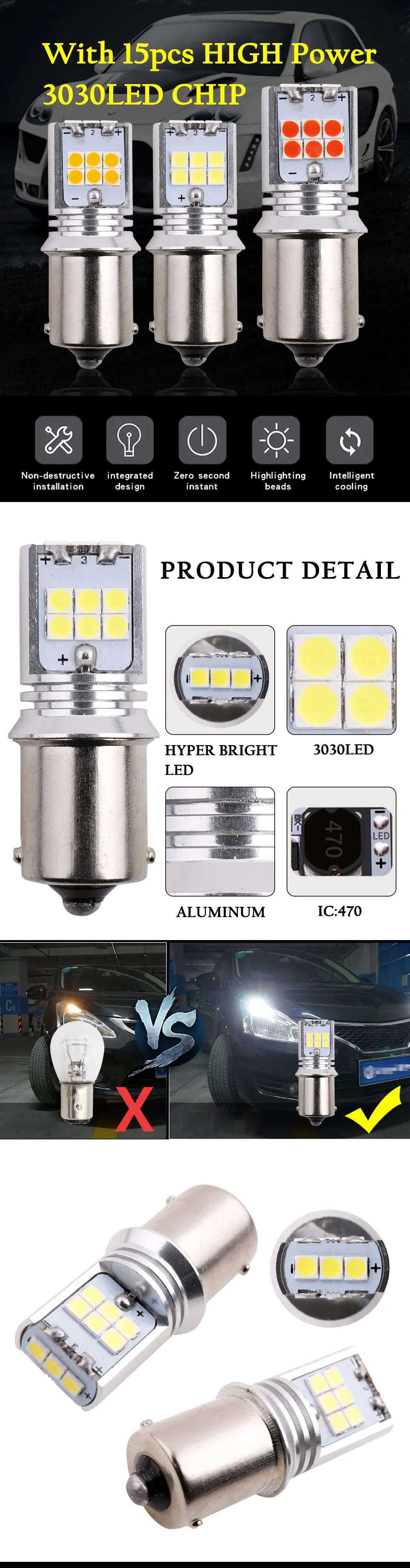 2 шт. P21W led BA15S PY21W BAY15D P21/5 Вт 1157 1156 3030 led 15SMD сигнала поворота светильник автомобиля резерв светодиодные лампы Тормозная светильник с can-bus