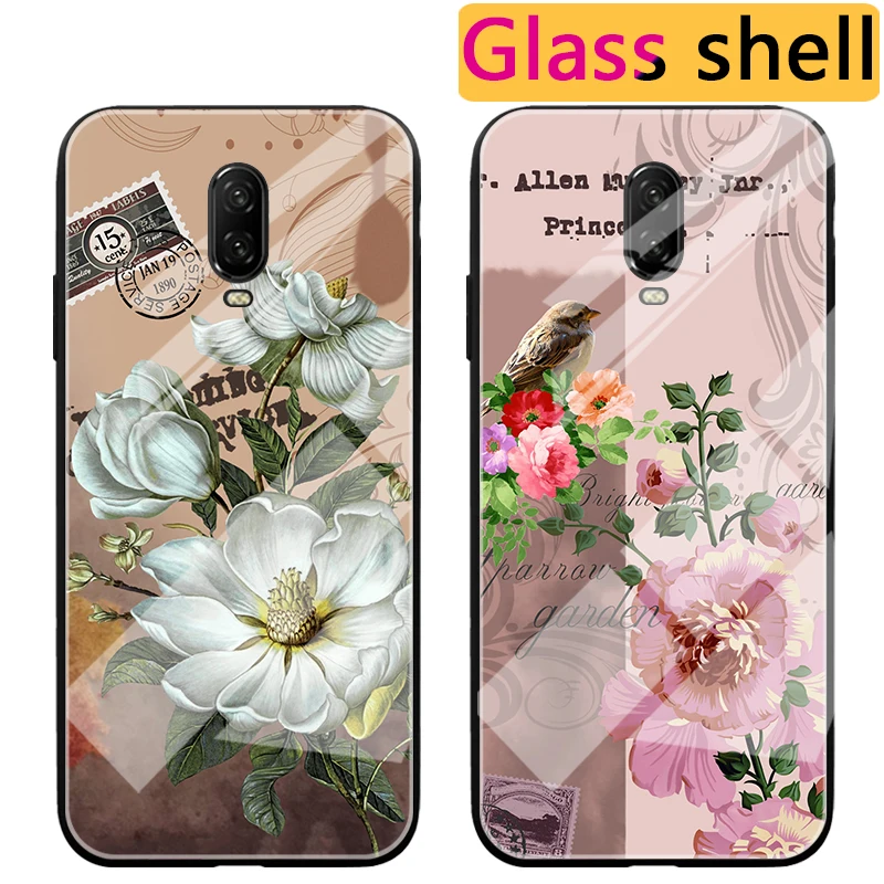 

Glass Peony Sparrow Luxury Cases For Oneplus 6 One Plus 6 Soft Silicone Flowers TPU Cover For Oneplus 6T 6 T Coque