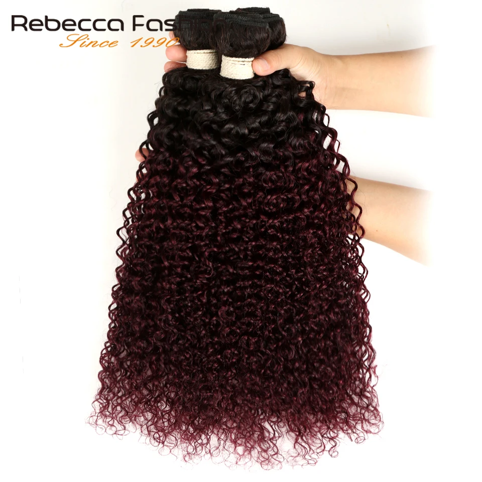 

Rebecca Ombre Peruvian Kinky Curly Bundles 3/4 Pcs Non Remy 100% Human Hair Bundles 2 Tone Color T1B/27# T1B/30# T1B/99J#