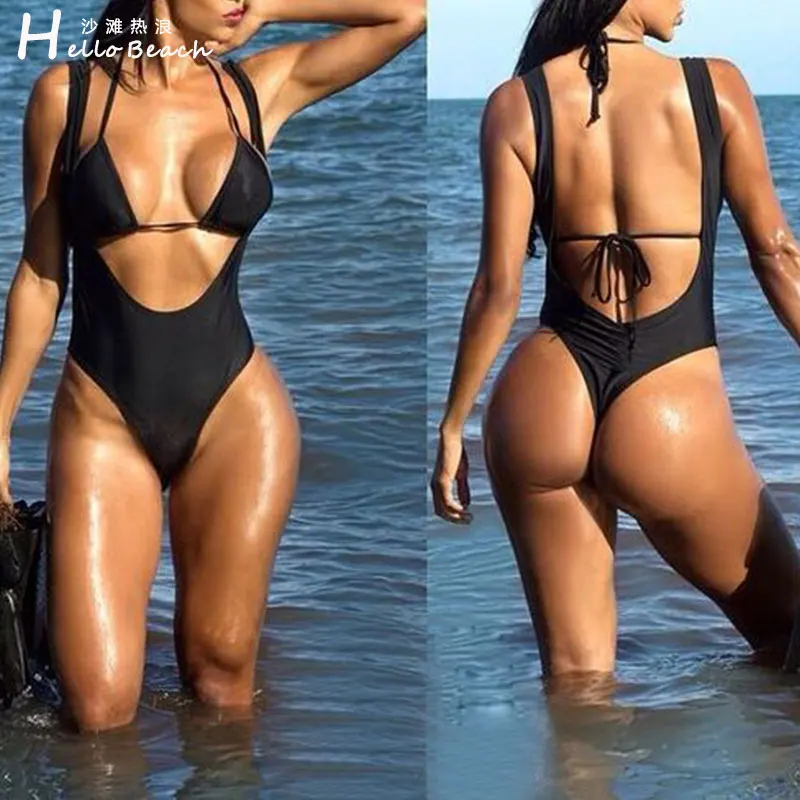 

HELLO BEACH One Piece Swimsuit High Cut Swimwear Womens Swim Suit Monokini Print Trikini Bathing Suit maillot de bain One Piece