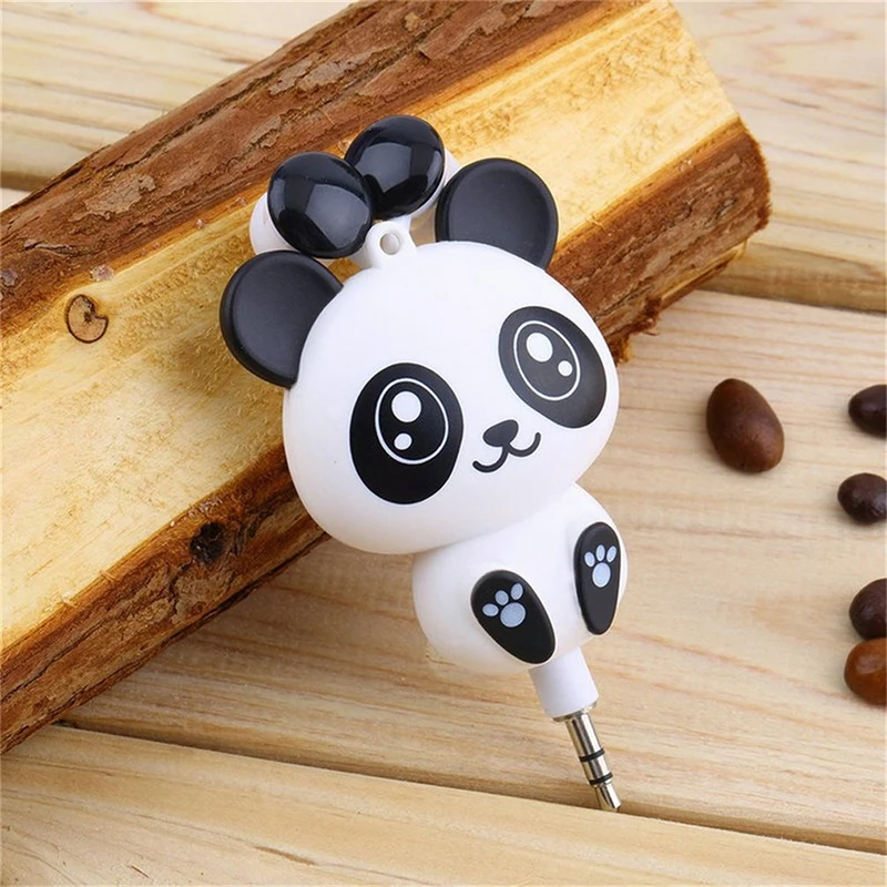 kebidu Hot Sale Lovely Cute Cartoon Panda 3.5mm Wired Retractable