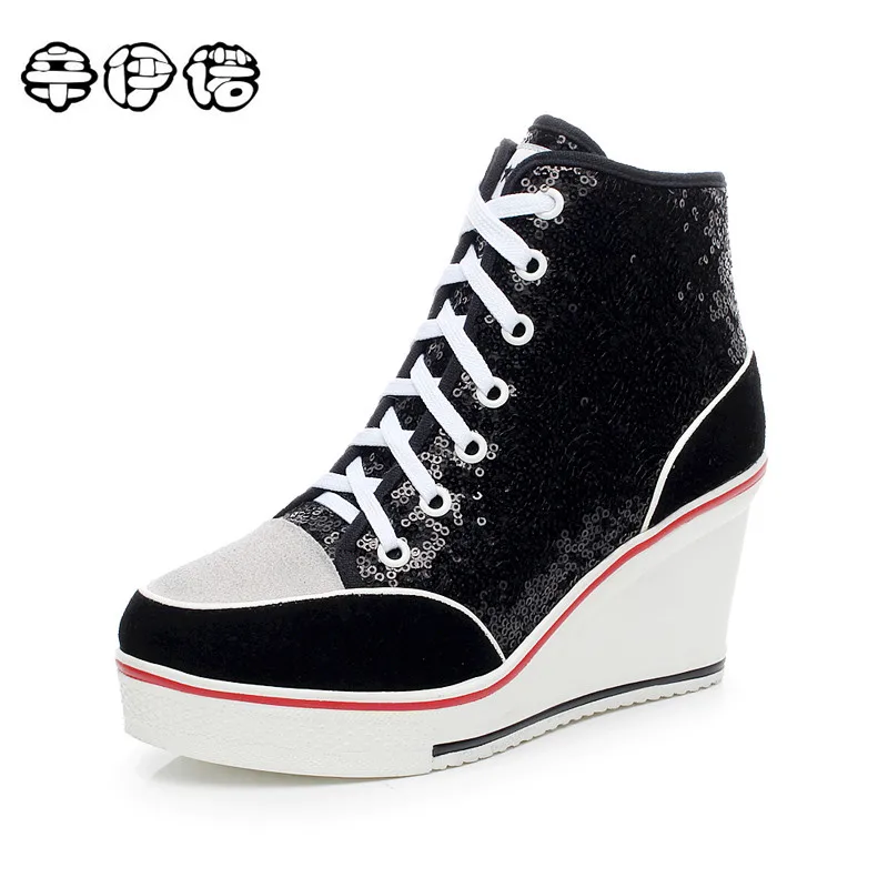 

Zapatos De Mujer Sweet Pink Sequined Spring/autumn Shoes Women Casual Sport Fashion Walking Swing Wedges Woman Heels Size 35-43