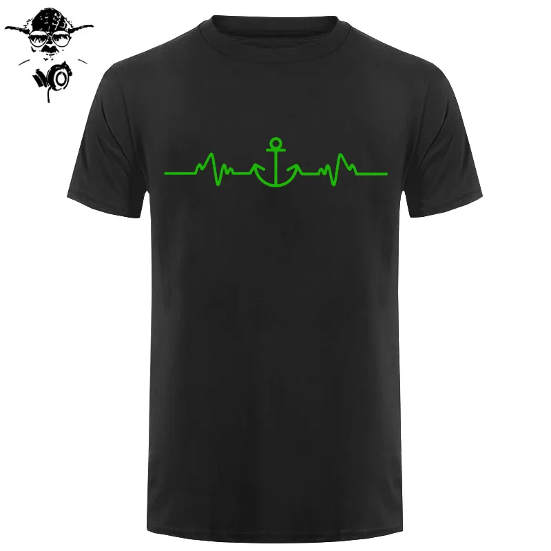 Sailinger Anchor Pulse Heartheat Футболка-Yacht Sail Tee Забавный подарок на день рождения Футболка с принтом Мужская брендовая футболка Новинка - Цвет: black green