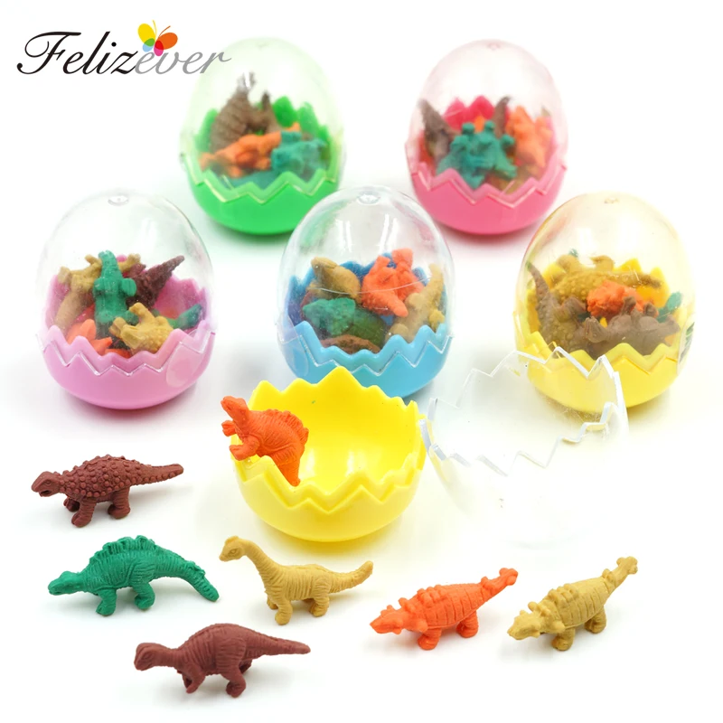 6PCS Easter Eggs Mini Dinosaur Erasers School Supplies Party Favors Loot Bag Carnival Prize Kids Birthday Animal Erasers