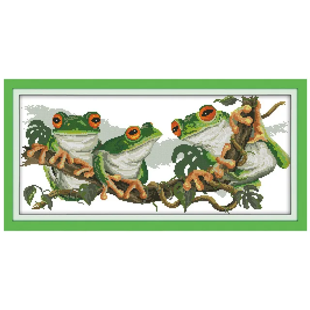 Three Frogs Patterns Counted Cross Stitch 11CT printed 14CT Sets Animals Cross-Stitch needlework | Дом и сад