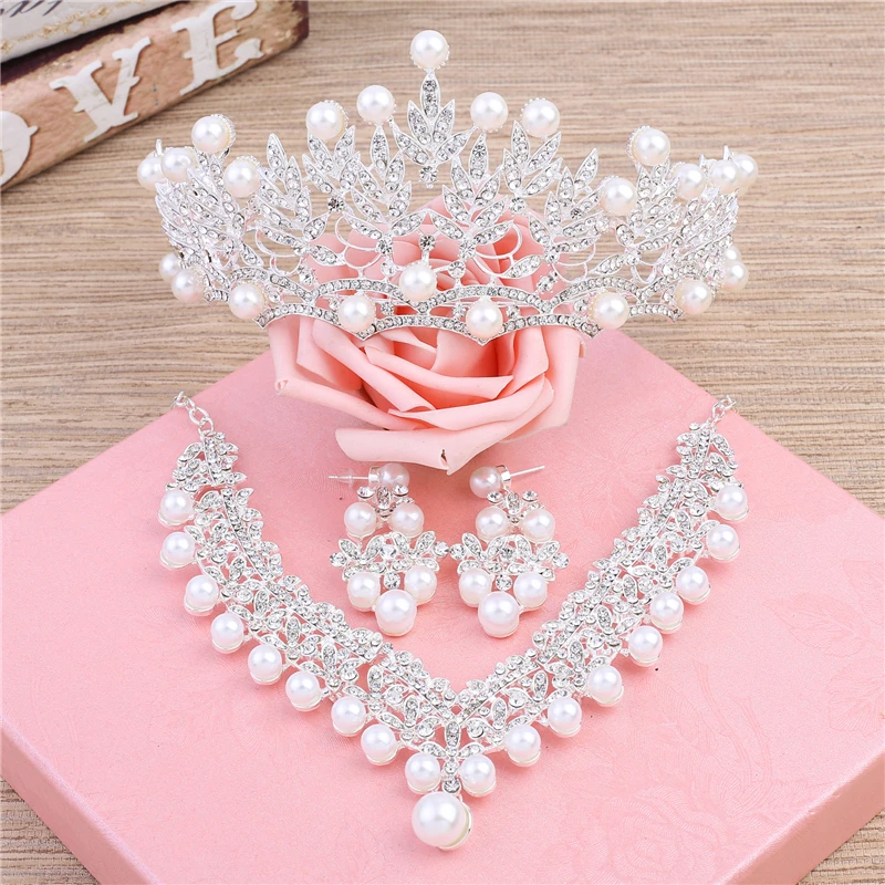 Bridal Wedding Accessory Sets Womens Bridal Crown Necklace Wedding