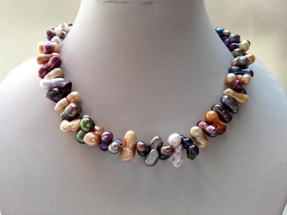 

13-18mm mixed color twin baroque freeform nugget freshwater pearl bib necklace 5.27
