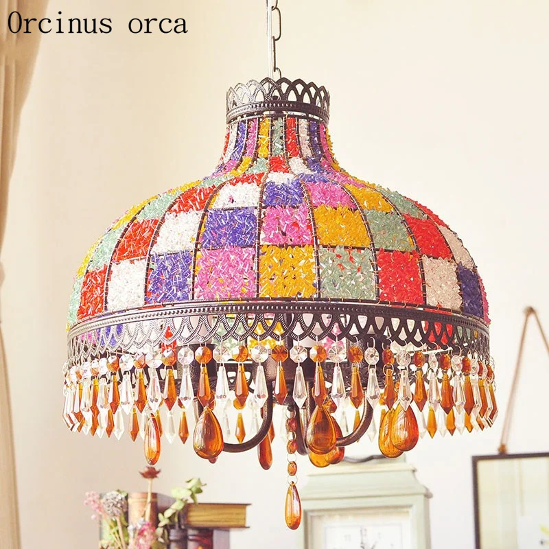 Bohemia colorful hand woven chandelier living room bedroom