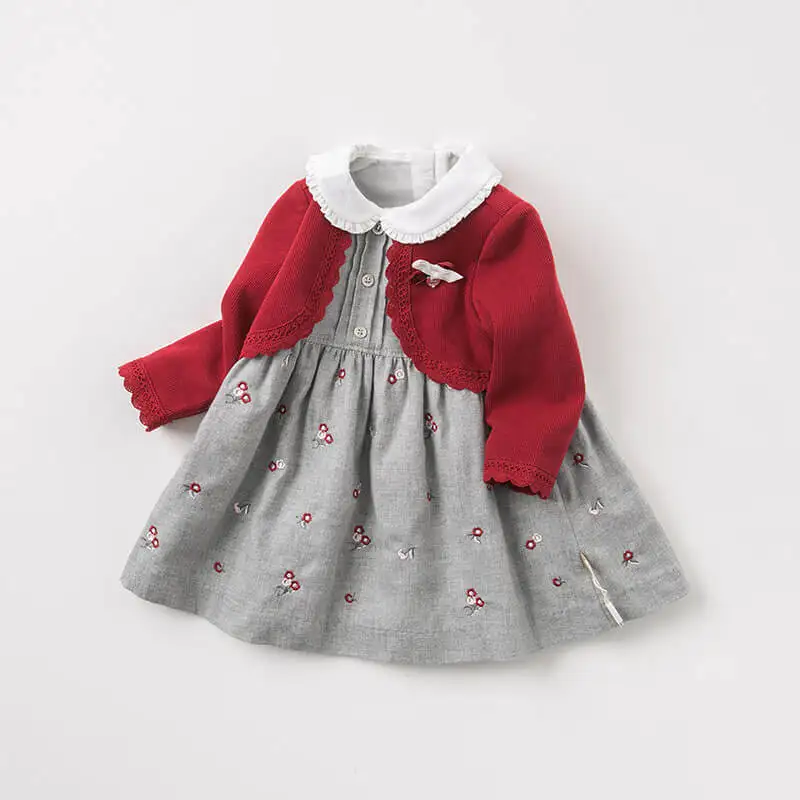 DB8699 dave bella/осеннее детское вязаное платье; платья с длинными рукавами в стиле Лолиты для девочек; детская эксклюзивная одежда с воротником «Питер Пэн»
