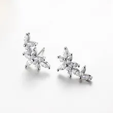 JEXXI Fashion Luxury White Zircon Flower Stud Earrings For Women Silver Color Wedding Engagement Earrings Jewelry For Gifts