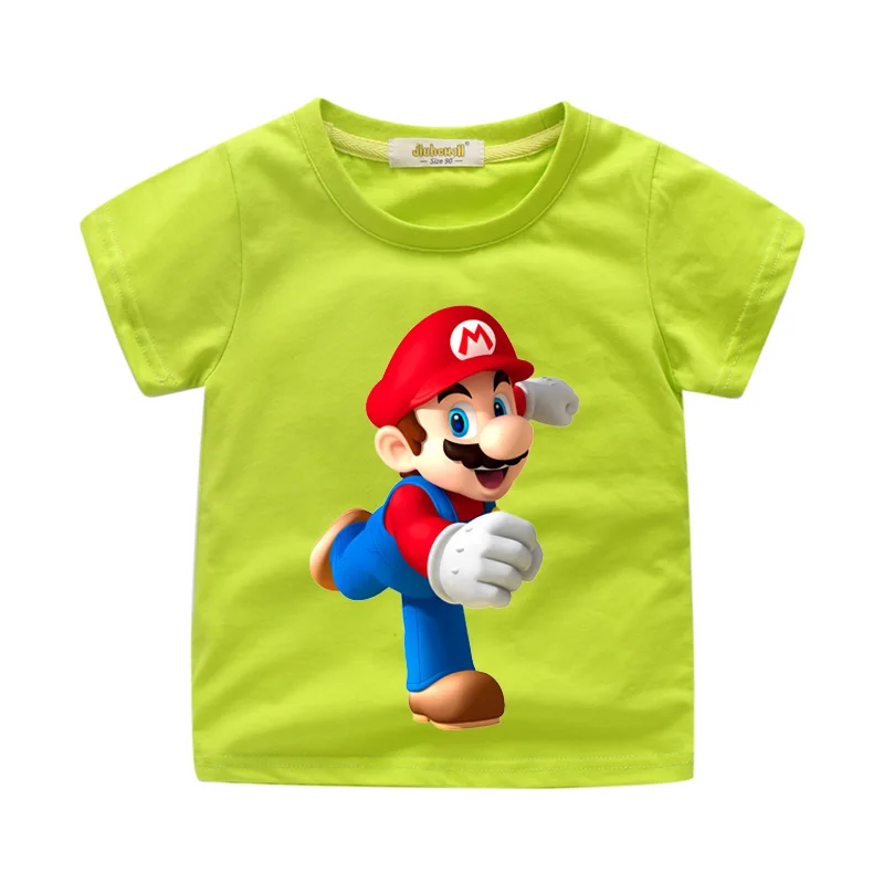 Дети мультфильм Марио узор футболки для Футболка для мальчиков футболка для девочек Костюмы Для детей, на лето футболка костюм детские