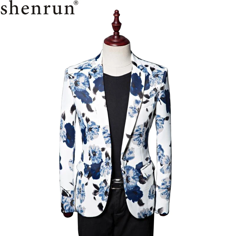 

Shenrun Men Blazer Fashion Stylish Floral Print Slim Fit Casual Jacket Stage Costume Singer Male Suit Jacket Party Prom M-5XL