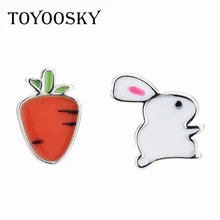 Романтические ювелирные изделия из эмали, маленькие белые ассиметричные серьги-гвоздики с кроликом, морковкой и растениями, серебро 925 пробы, для девочек, детей, дочери, подруги