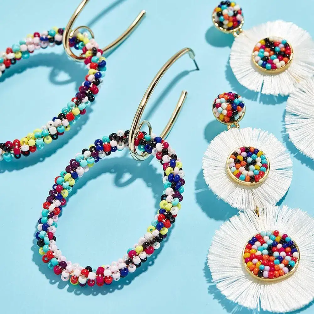 

Dvacaman Bohemian Multi-Color Round Beads Drop Earrings for Women 2019 Trendy Summer Party Resin Statement Earrings Jewelry