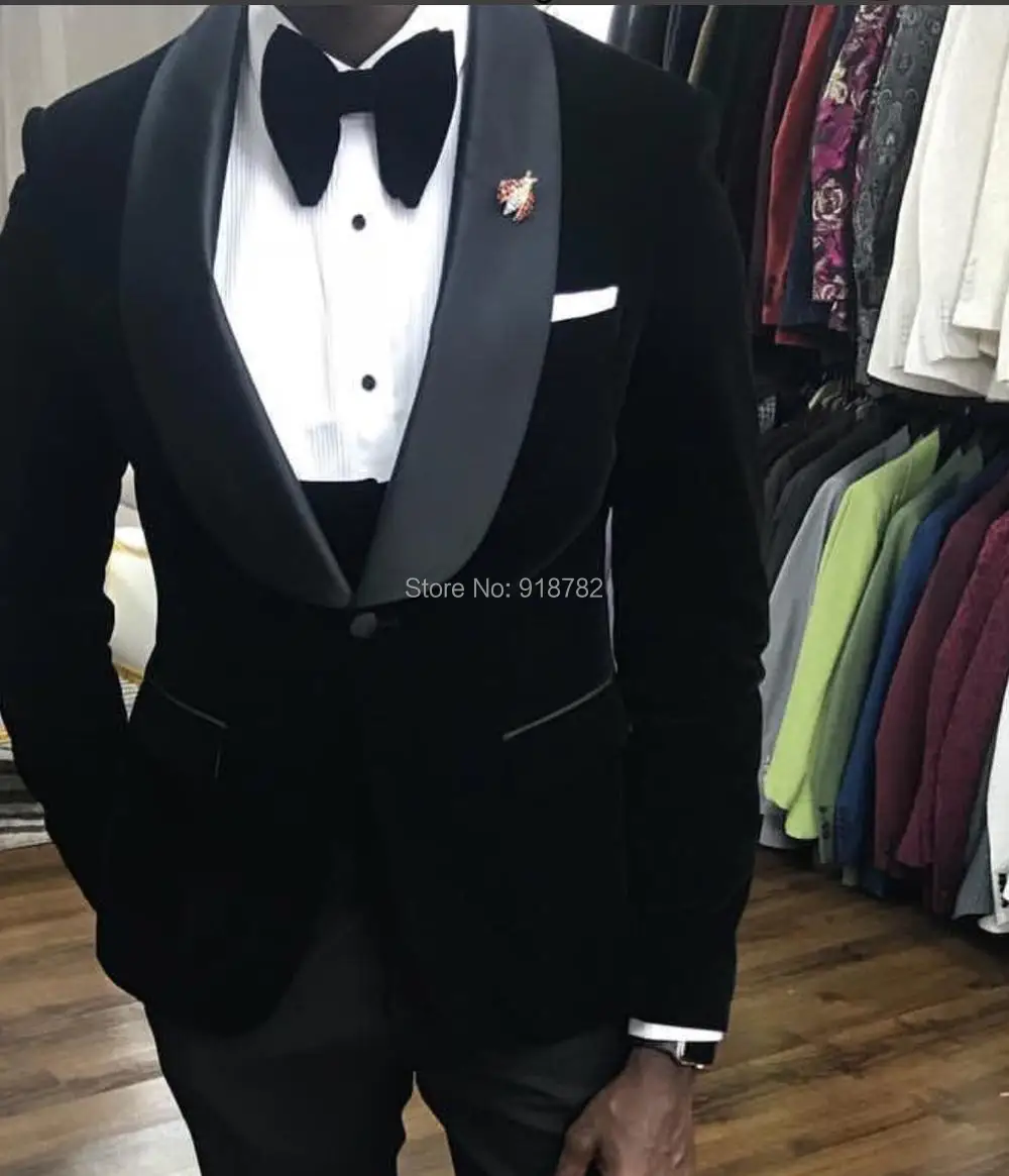 Костюм Homme дизайнерский формальный смокинг 3 шт. шаль нагрудные свадебные костюмы для мужчин черный бархатный мужской костюм жениха