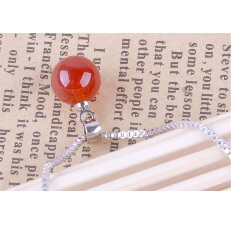 Anenjery 925 пробы серебряные ювелирные изделия 8 мм натуральный красный черный камень кулон ожерелье для женщин 45 см коробка цепь колье ожерелье S-N126 - Окраска металла: red