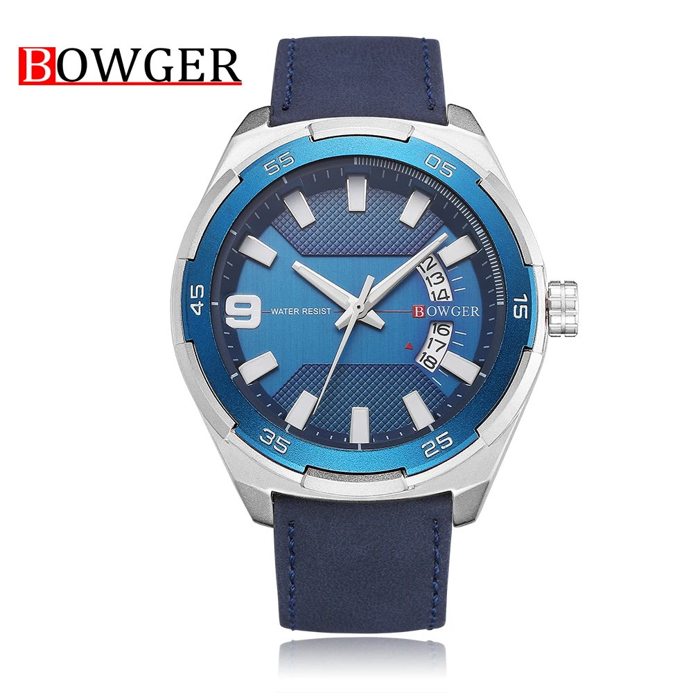 

Mens Watch BOWGER Luxury Brand Quartz Military Army Wristwatch Leather Waterproof Male Clock Sport Watches Relogio Masculino