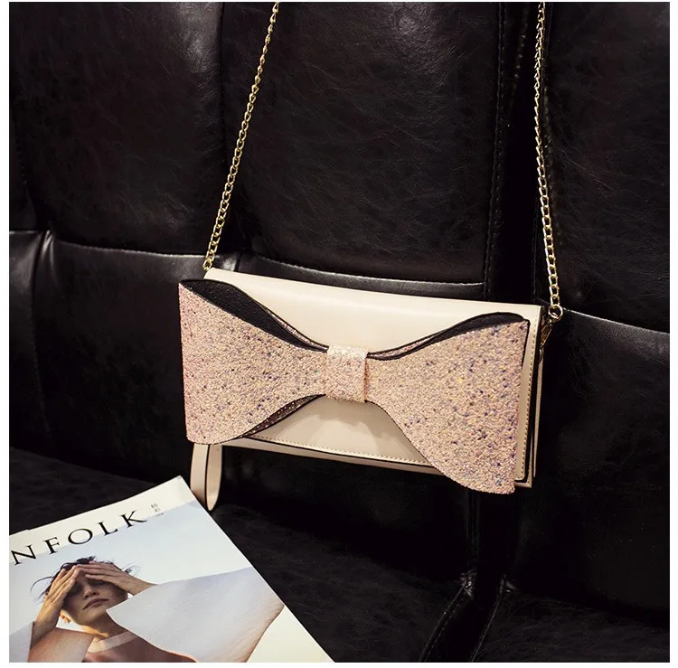 Fashion Bow Women clutch Sparkling luxury lady evening bags chain messenger bag for female Shoulder bag Women's Clutches  (6)