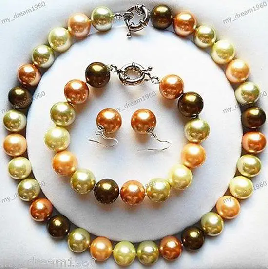 

Big 14mm Multi-Color South Sea Shell Pearl Necklace 18'' + Bracelet Earrings Set 5.23