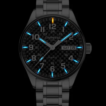 

New Carnival Tritium Light mens Watch Quartz Double calendar Date Tritium Luminous Waterproof Military diving Watches C8638G-14