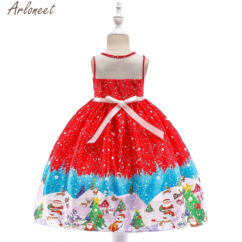 

ARLONEET Toddler Kids Baby Girls Outfits Santa Print dress girl kids dresses for girls 4 to 5 Christmas princess costume