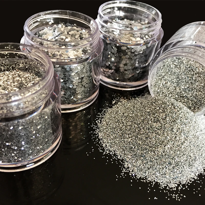 

10ml/box Laser Nail Glitter Silvery Color Sequin Holo Hexagon Nail Paillettes Nail Art Glitter Sparkles Manicure Dust
