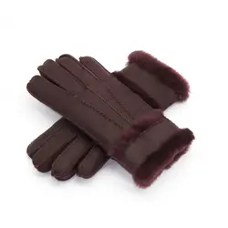 100% шерсть Зимние перчатки Для женщин из натуральной овечьей кожи кашемира меха теплые перчатки Дамы Полный Finger Оригинальные кожаные