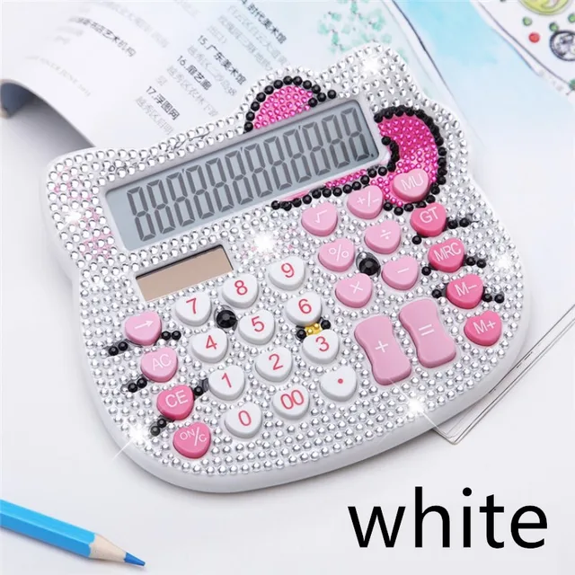 Cute Luxury Rhinestone Crystal Diamond Hello Kitty Calculator 12 Digit
