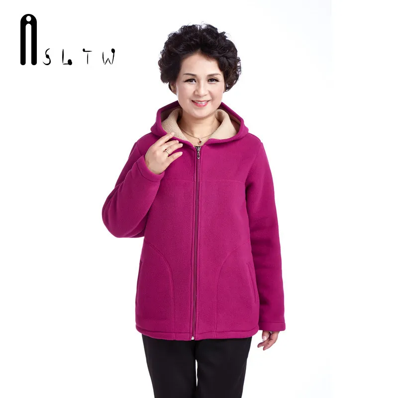 ASLTW Fleece Women Jacket New Middle Age Womens Imitation Lambs Jackets With Hooded Plus Size Solid Ladies Coats Overcoats