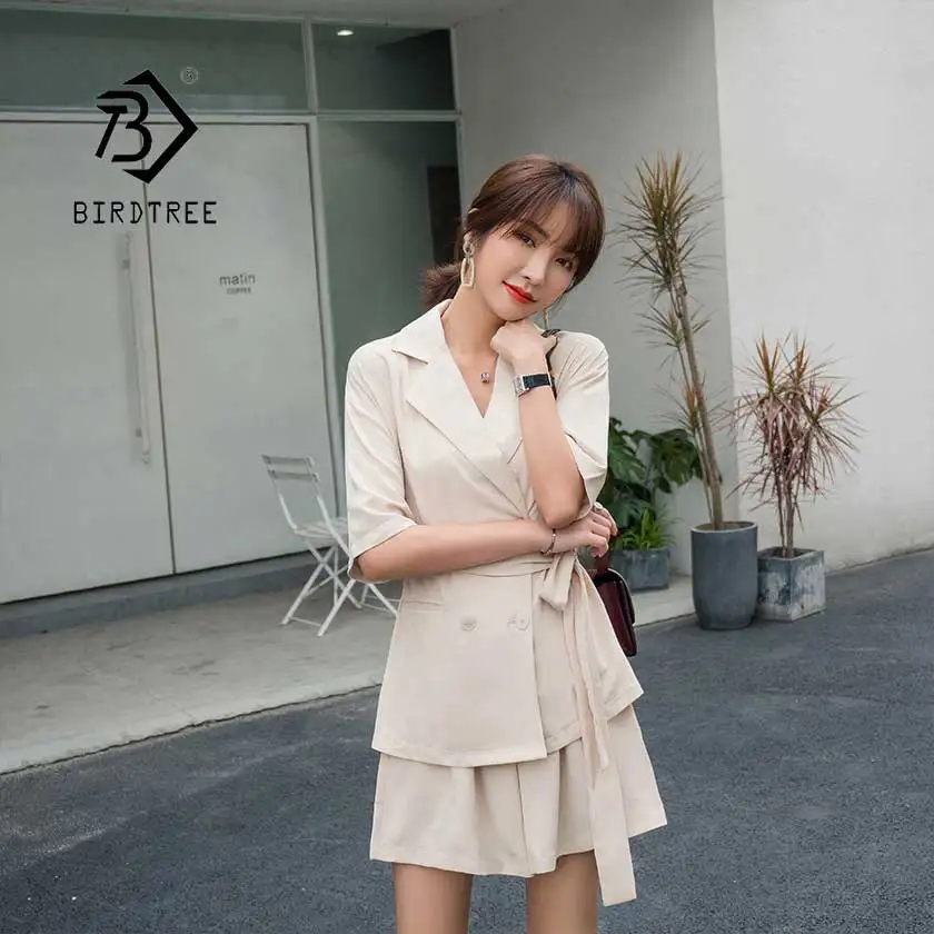

Women'S Short Pant Suits Bow Notched Blazer Jacket & Double Breasted Female Shorts Casual 2 Pieces Set Hot Sales S95015Z