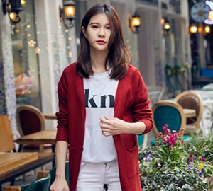 Новая мода макси длинный кардиган женский кашемировый свитер пальто женский однобортный вязаный свитер Повседневный Кардиган с v-образным вырезом - Цвет: Красный