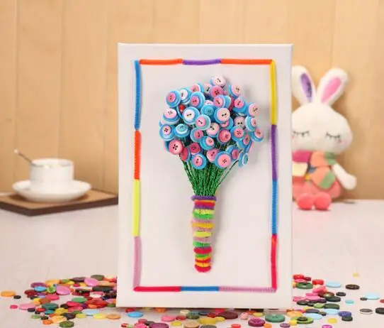 

DIY Button Flower with the Materials Package Children Hand-made DIY Button Bouquet Flower Craft Kits Kindergarten Creative Toys