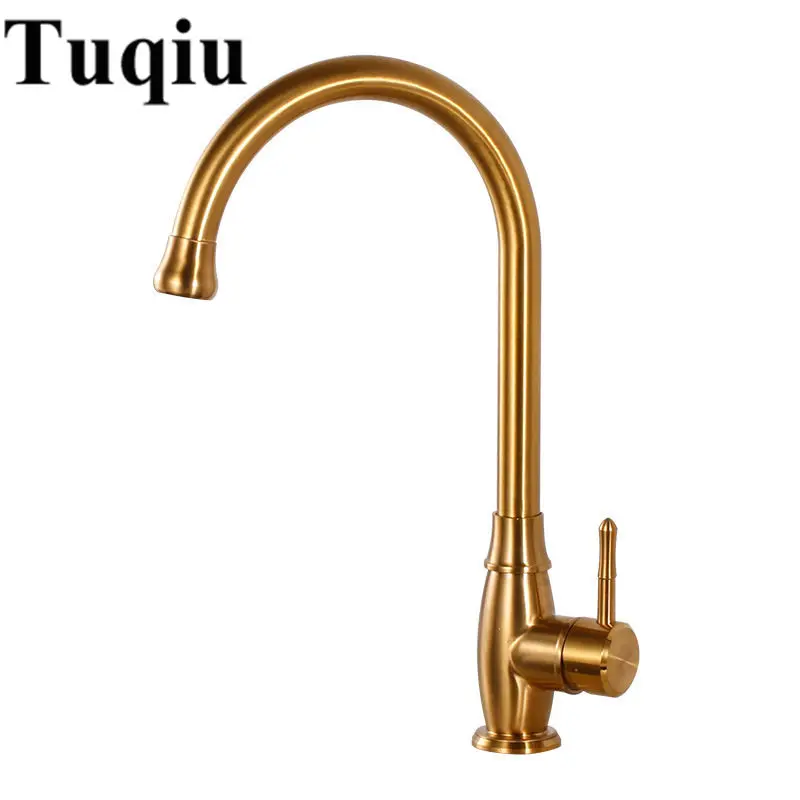 

Kitchen Sink Faucet Hot Cold 304 Stainless Steel Kitchen Faucet 360 Degree Rotation Crane Brushed Gold Water Tap Free Shipping
