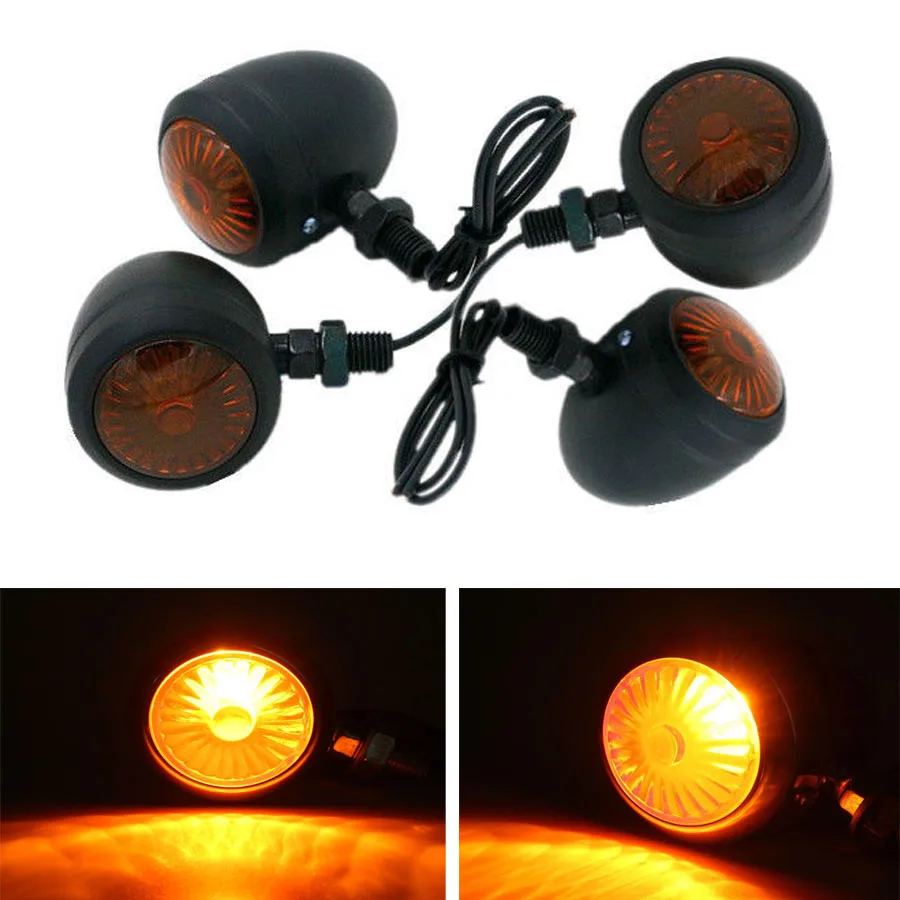 YAQUICKA 4Pcs Classic design 12V Waterproof Black Metal Shell Motorcycle Turn Signal Indicator